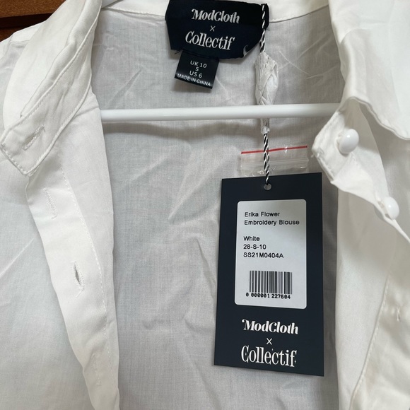 Modcloth White Blouse with Blue Floral Accent - Picture 5 of 6